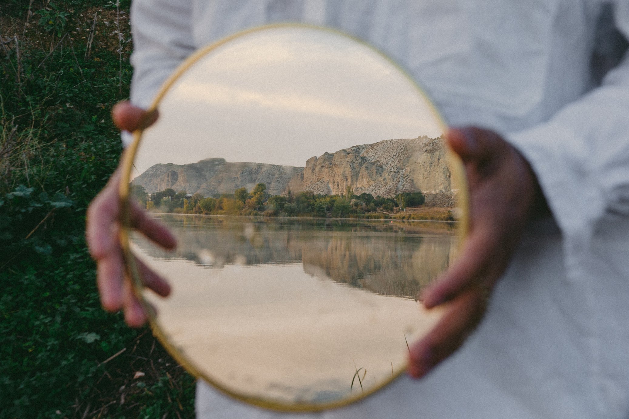 Reflection of Lake and Mountain in Mirror